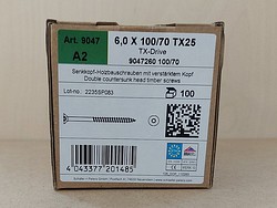 Ruuvi 6X100mm RST A2 Tx25 100kpl/pkt